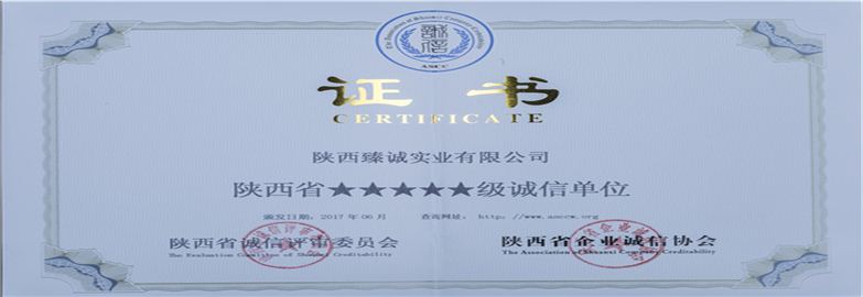 陜西省五星級誠信單位/陜西省行業最具影響力企業
